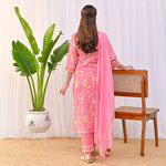 Thumbnail for Malishka Women's Peach Cotton Slub Straight Kurta with Pant And Dupatta Set - Distacart