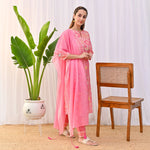 Thumbnail for Malishka Women's Peach Cotton Slub Straight Kurta with Pant And Dupatta Set - Distacart