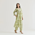Thumbnail for Malishka Women's Lemon Cotton Slub Straight Kurta with Pant - Distacart