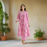 Thumbnail for Malishka Women's Pink Cotton Slub Straight Kurta with Pant - Distacart