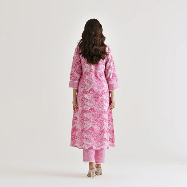 Malishka Women's Pink Cotton Slub Straight Kurta with Pant - Distacart