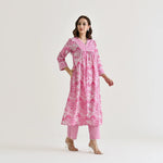 Thumbnail for Malishka Women's Pink Cotton Slub Straight Kurta with Pant - Distacart