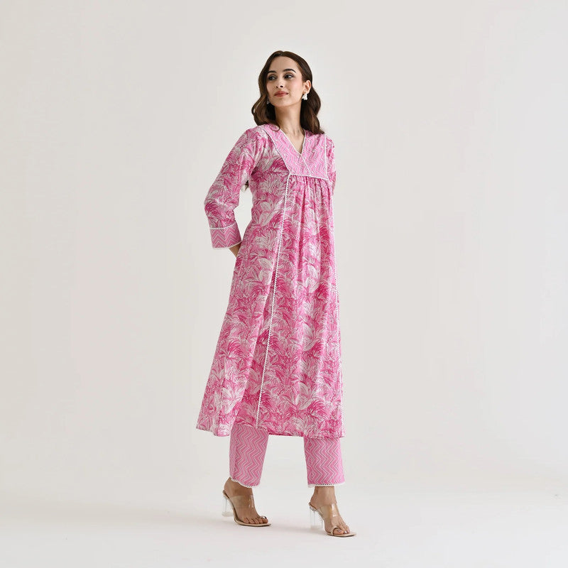 Malishka Women's Pink Cotton Slub Straight Kurta with Pant - Distacart