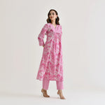 Thumbnail for Malishka Women's Pink Cotton Slub Straight Kurta with Pant - Distacart
