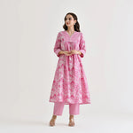Thumbnail for Malishka Women's Pink Cotton Slub Straight Kurta with Pant - Distacart