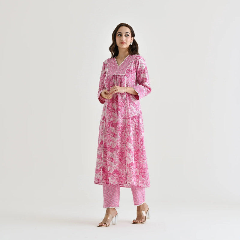 Malishka Women's Pink Cotton Slub Straight Kurta with Pant - Distacart
