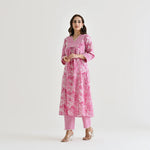 Thumbnail for Malishka Women's Pink Cotton Slub Straight Kurta with Pant - Distacart