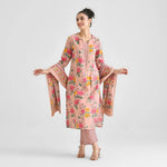Thumbnail for Malishka Women's Peach Cotton Slub Straight Kurta with Pant And Dupatta Set - Distacart