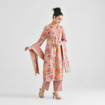 Thumbnail for Malishka Women's Peach Cotton Slub Straight Kurta with Pant And Dupatta Set - Distacart