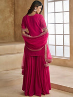 Thumbnail for Malishka Women's Pink Georgette Embroidered Straight Kurta Sharara With Dupatta