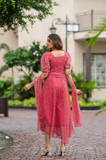 Thumbnail for Malishka Womens Printed Red Georgette Ethnic Dress - Distacart