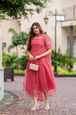 Thumbnail for Malishka Womens Printed Red Georgette Ethnic Dress - Distacart