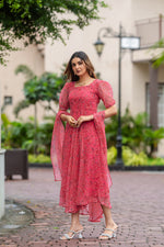 Thumbnail for Malishka Womens Printed Red Georgette Ethnic Dress - Distacart