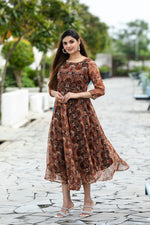 Thumbnail for Malishka Womens Printed Brown Georgette Ethnic Dress - Distacart