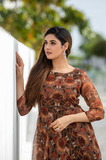 Thumbnail for Malishka Womens Printed Brown Georgette Ethnic Dress - Distacart