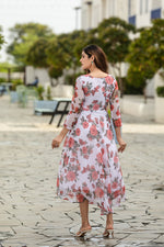 Thumbnail for Malishka Women's Floral Printed V-Neck Georgette Maxi Ethnic Dress - White - Distacart