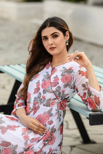 Thumbnail for Malishka Women's Floral Printed V-Neck Georgette Maxi Ethnic Dress - White - Distacart