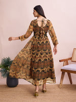 Thumbnail for Malishka Women's Printed V-Neck Georgette Gown - Brown - Distacart
