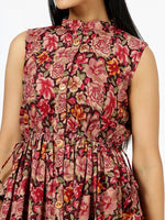 Thumbnail for Malishka Women's Red Mandarin Collar Floral Printed Cotton Fit & Flare Dress - Distacart