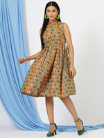 Thumbnail for Malishka Women's Multi Mandarin Collar Floral Printed Cotton Fit & Flare Dress - Distacart