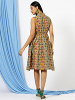 Thumbnail for Malishka Women's Multi Mandarin Collar Floral Printed Cotton Fit & Flare Dress - Distacart