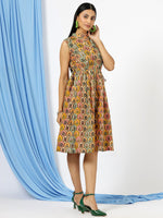 Thumbnail for Malishka Women's Multi Mandarin Collar Floral Printed Cotton Fit & Flare Dress - Distacart
