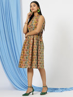 Thumbnail for Malishka Women's Multi Mandarin Collar Floral Printed Cotton Fit & Flare Dress - Distacart
