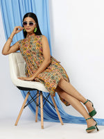 Thumbnail for Malishka Women's Multi Mandarin Collar Floral Printed Cotton Fit & Flare Dress - Distacart