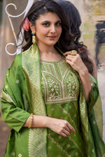 Thumbnail for Malishka Women's Green Polyester Embroidered Straight Kurta Pant With Dupatta - Distacart