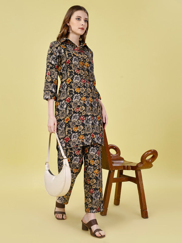Malishka Women's Cotton Rayon Printed co-ord set - Black