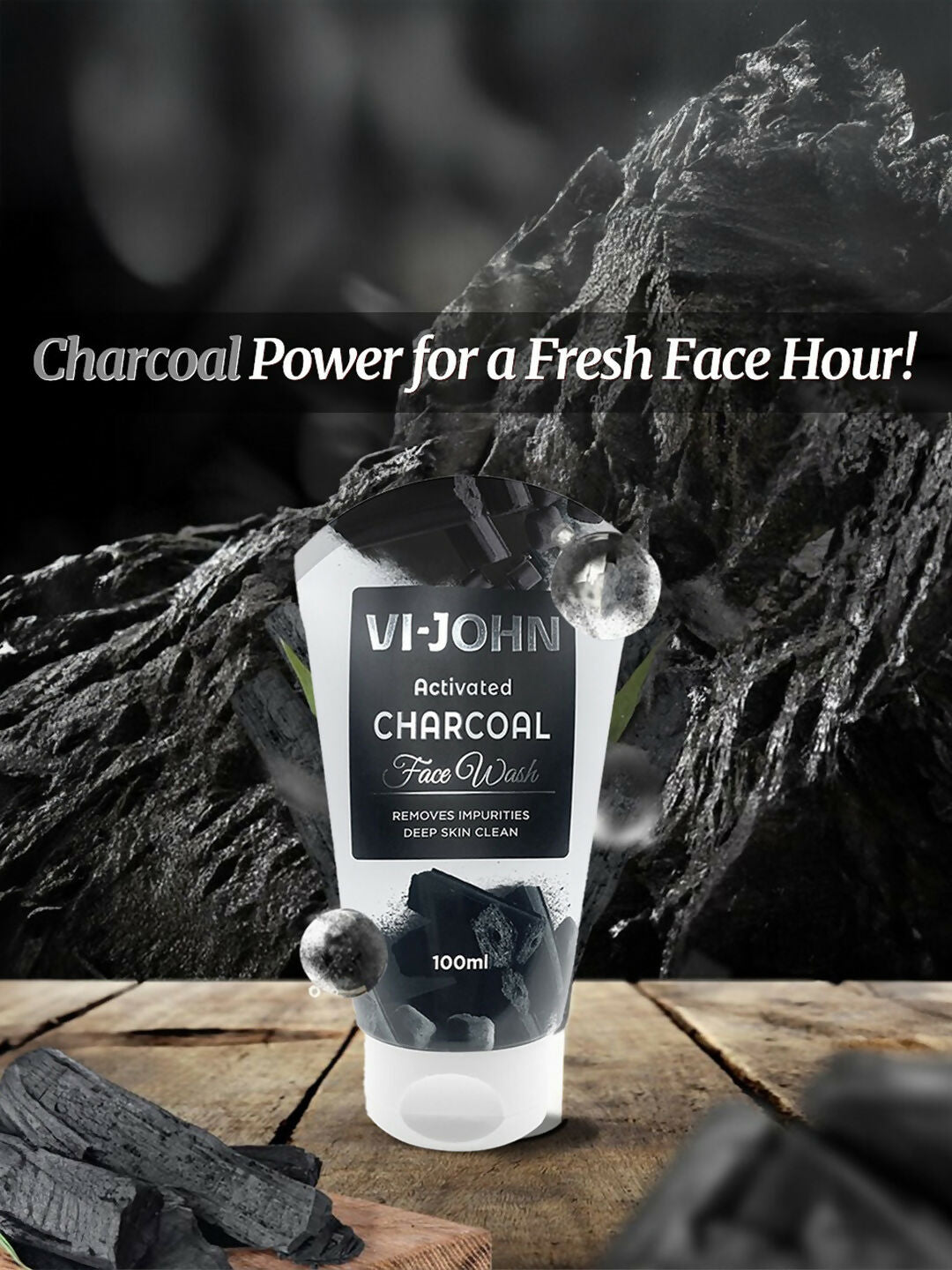 VI-JOHN Activated Charcoal Face Wash for Removing Impurities & Deep Skin Clean