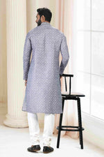 Thumbnail for Raivat Ethnic Cotton Thread Work Kurta Pajama In Grey Colour - Dista