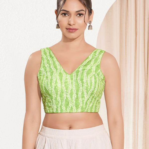 Joban Fashion Pista Green Viscose Rayon Padded Blouse With V Neck Sleeveless
