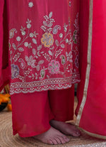 Thumbnail for Malishka Women's Pink Cotton Silk Embroidered Straight Kurta Pant With Dupatta - Distacart