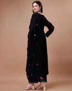 Thumbnail for Malishka Women's Black Georgette Embroidered Straight Kurta Palazzo With Dupatta - Distacart