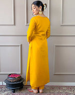 Thumbnail for Malishka Women's Yellow Cotton Silk Embroidered Straight Kurta Pant With Dupatta - Distacart