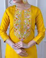 Thumbnail for Malishka Women's Yellow Cotton Silk Embroidered Straight Kurta Pant With Dupatta - Distacart