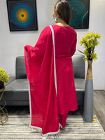 Thumbnail for Malishka Women's Pink Cotton Silk Embroidered Straight Kurta Pant With Dupatta - Distacart
