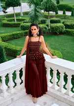 Thumbnail for Malishka Women's Maroon Georgette Embroidered Flared Kurta Palazzo With Dupatta - Distacart