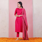 Thumbnail for Malishka Women's Pink Roman Silk Solid Straight Kurta Pant With Dupatta - Distacart