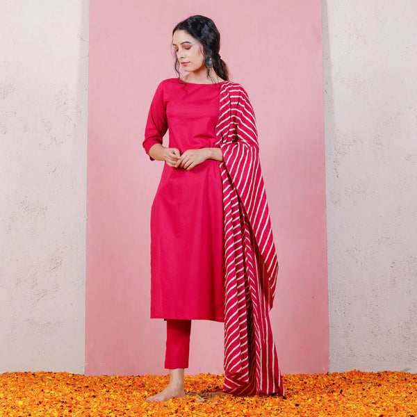 Malishka Women's Pink Roman Silk Solid Straight Kurta Pant With Dupatta - Distacart