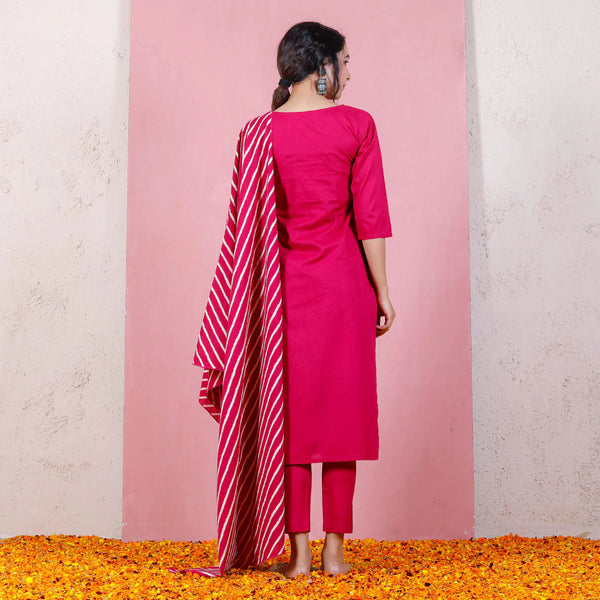 Malishka Women's Pink Roman Silk Solid Straight Kurta Pant With Dupatta - Distacart