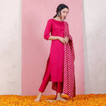 Thumbnail for Malishka Women's Pink Roman Silk Solid Straight Kurta Pant With Dupatta - Distacart