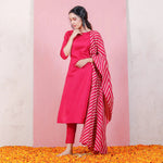 Thumbnail for Malishka Women's Pink Roman Silk Solid Straight Kurta Pant With Dupatta - Distacart