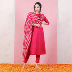 Thumbnail for Malishka Women's Pink Roman Silk Solid Straight Kurta Pant With Dupatta - Distacart