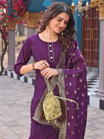 Thumbnail for Malishka Women's Purple Cotton Silk Solid Straight Kurta Pant With Dupatta - Distacart