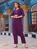 Thumbnail for Malishka Women's Purple Cotton Silk Solid Straight Kurta Pant With Dupatta - Distacart