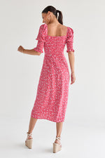 Thumbnail for Malishka Women's Pink Crepe Printed Fit & Flared Midi Dress - Distacart