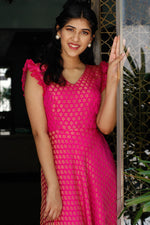 Thumbnail for Malishka Women's Pink Fully Stitched jacquard Woven Anarkali Gown - Distacart