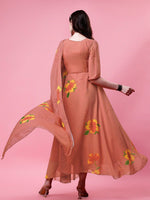 Thumbnail for Malishka Women's Beige Fully Stitched Georgette Printed Anarkali Gown - Distacart